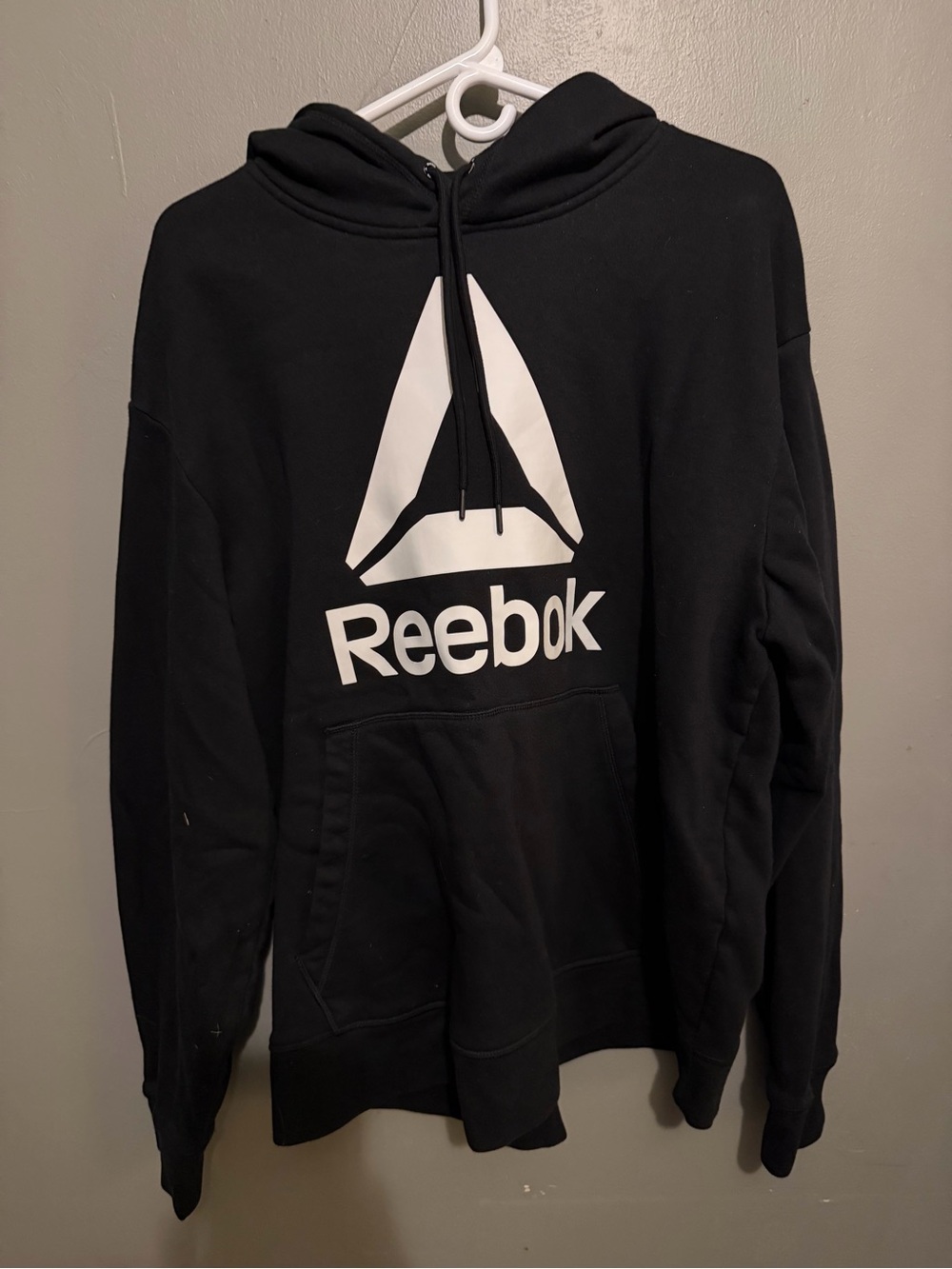 Reebok Men’s Black Hoodie with White Logo